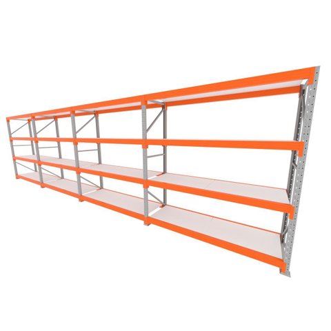 Mini Porta Pallet 200 Kg por Nivel Inicial +3 Continuação com 4 Niveis Laranja com Mdf Branco