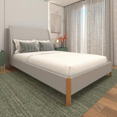 Cama Casal Estofada com Cabeceira 100% Mdf Cor: Linho Aluminio