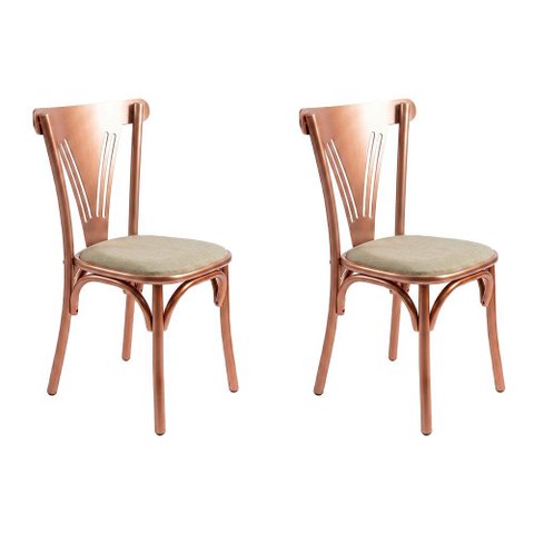 Kit 2 Cadeiras de Jantar Paris Luxo Estrutura Aço Cobre Conforto para Mesa de Jantar - Cobre/Bege