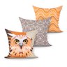 Kit Capa Almofada Coruja Estampada para Quarto ou Sala Kit com 3 Unidades 45cm x 45cm com Zíper - 1