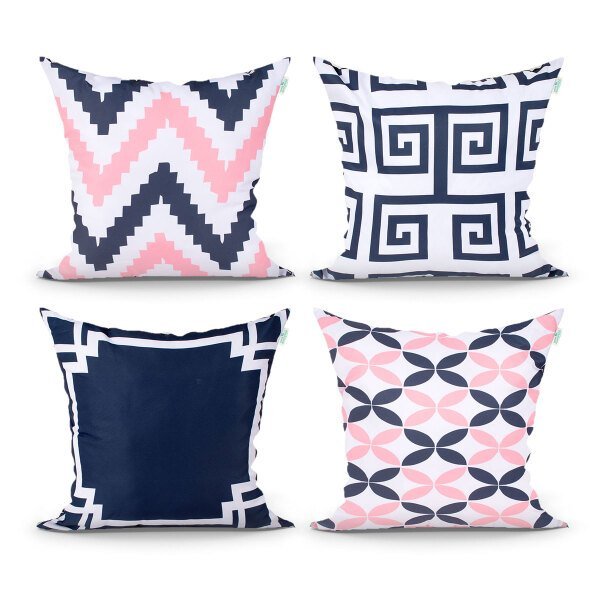 Almofada para Cama Rosa e Azul geométrica Estampada 4 Unidades 45cm x 45cm com Refil de Silicone Mac