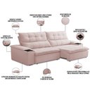Ver imagem 4 de Sofá Retrátil Reclinável para Sala de Estar Living 230cm Ártico F04 Veludo Rosê - Lyam Decor
