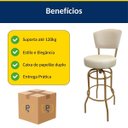 Ver imagem 6 de Kit 3 Banquetas Bar Giratória Altura 65cm com Encosto Cor Dourado Fosco Assento Grosso Cor Off White