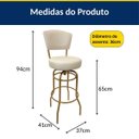 Ver imagem 5 de Kit 3 Banquetas Bar Giratória Altura 65cm com Encosto Cor Dourado Fosco Assento Grosso Cor Off White