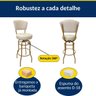 Kit 3 Banquetas Bar Giratória Altura 65cm com Encosto Cor Dourado Fosco Assento Grosso Cor Off White - 3