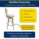 Ver imagem 2 de Kit 3 Banquetas Bar Giratória Altura 65cm com Encosto Cor Dourado Fosco Assento Grosso Cor Off White