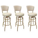 Ver imagem 1 de Kit 3 Banquetas Bar Giratória Altura 65cm com Encosto Cor Dourado Fosco Assento Grosso Cor Off White