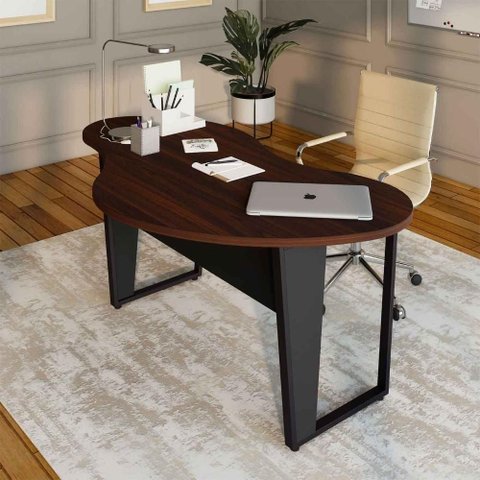 Mesa para Escritório Orgânica Linear sem Gavetas 173cm Louro Preto com Preto F5 Office