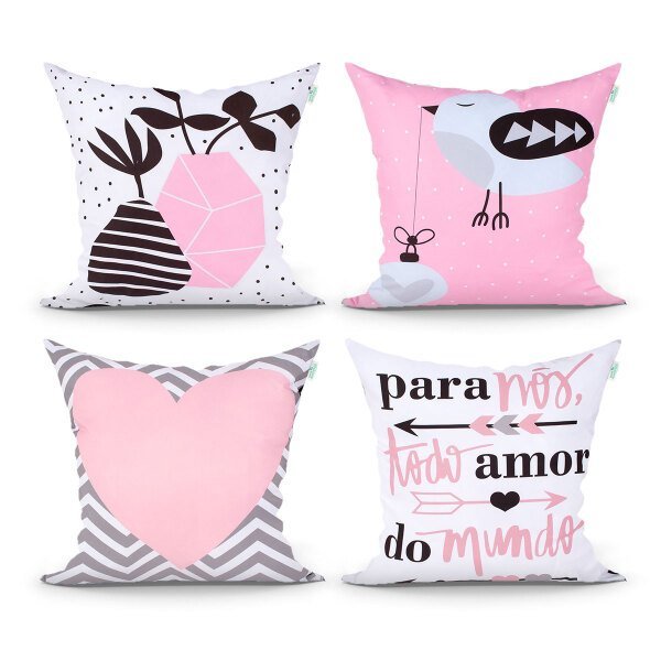 Almofada para Cama Quarto Rosa Estampada 4 Unidades 45cm x 45cm com Refil de Silicone Macio
