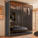 Ver imagem 6 de Guarda Roupa Casal 2 Portas Correr Vidro Reflecta com LED 200cm x 55,8cm x 230cm 100% MDF Cor: