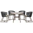 Ver imagem 1 de Mesa com 4 Cadeiras de Jantar Roma 100cm e Noronha em Aluminío Marrom Corda Nautica Estofado 8 Trama