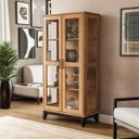 Ver imagem 5 de Cristaleira 100% Madeira Maciça 2 Portas de Vidro Noble Carvalho/preto