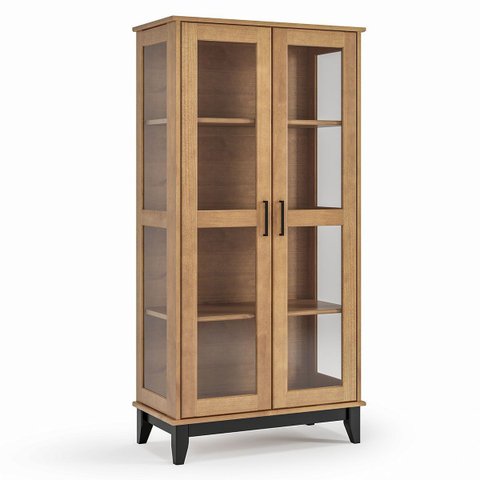 Cristaleira 100% Madeira Maciça 2 Portas de Vidro Noble Carvalho/preto