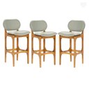 Ver imagem 1 de Kit 3 Banquetas Alta Estofada Rafine Madeira Maciça Castanho Linho Verde