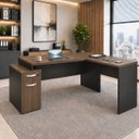 Ver imagem 1 de Mesa de Escritório em L Pedestal Diretor 165x70cm Executiva com Gaveta, Fechadura e Porta Netmobil
