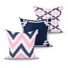 Capa Almofada Rosa e Azul Decorativa para Quarto Kit com 3 Unidades 45cm x 45cm com Zíper - 1