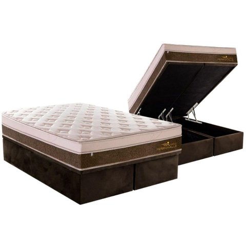 Cama Box Baú Queen: Colchão Molas Ensacadas Plumatex MasterPocket Personalle + Base CRC Suede