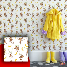 Papel de Parede Infantil Macaquinhos no Galho Banana Adesivo 3mx58cm Antimofo - 3