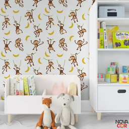Papel de Parede Infantil Macaquinhos no Galho Banana Adesivo 3mx58cm Antimofo - 2