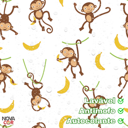 Papel de Parede Infantil Macaquinhos no Galho Banana Adesivo 3mx58cm Antimofo - 4