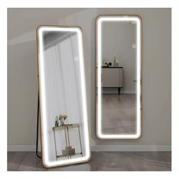 Espelho Jateado com Led Grande Corpo Inteiro com Moldura com Suporte de Chão 170x70cm Luxo Bronze - 1