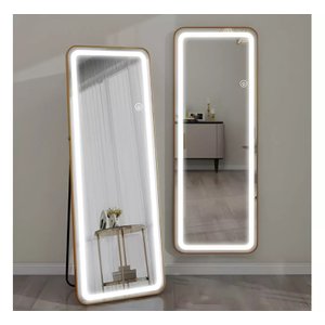 Espelho Jateado com Led Grande Corpo Inteiro com Moldura com Suporte de Chão 170x70cm Luxo Bronze