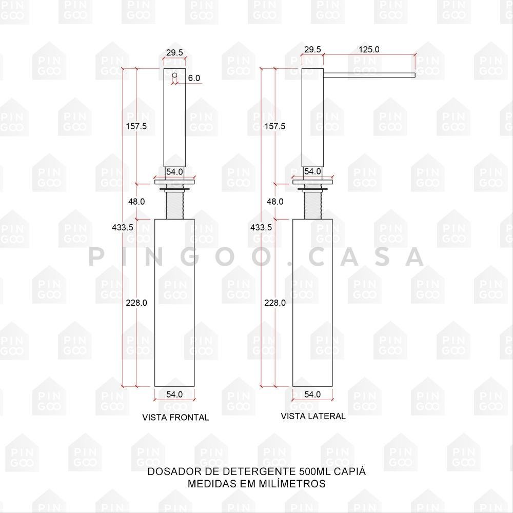 Dosador de Detergente 500ml Aço Inox 304 Capiá Pingoo.casa - Dourado - 4