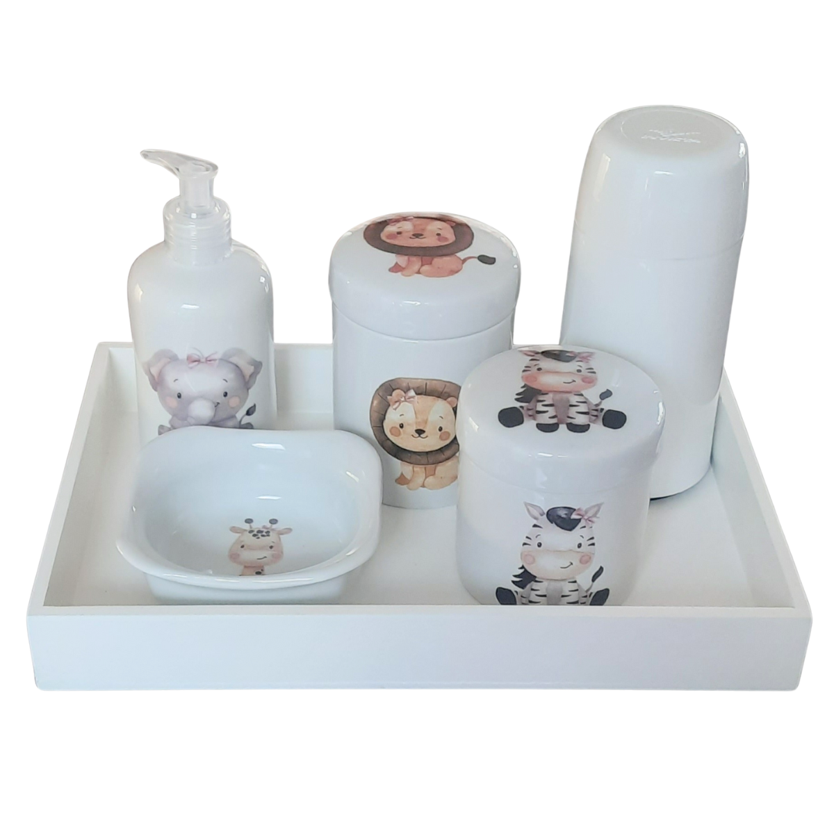 Kit Higiene Bebê Safari 6 Peças Porcelana - 33.1menina