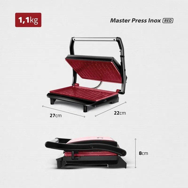 Press Grill Master Press, Mondial, Vermelho/inox, 1000w, 220v - Pg-01-rc - 10