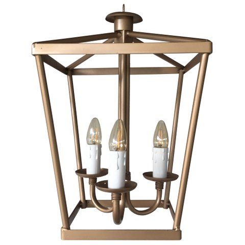 Luminaria De Ferro Estilo Lampião Decorativo para Área Gourmet Libertas Rosas Artesanato Dourado