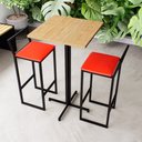 Ver imagem 1 de Conjunto Mesa Alta Bar Bistrô Quadrada Pinus 2 Banquetas Estofado Don Castro Decor