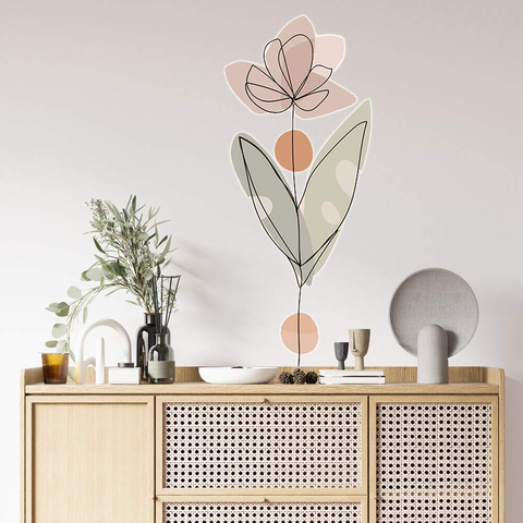 Adesivo de Parede Flor Minimalista Contemporâneo Detalhes Colorido