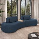 Ver imagem 2 de Sofá Sala de Estar Modulado França 285cm com Encosto Articulável Mesa Central e Almofadas Linho Azul