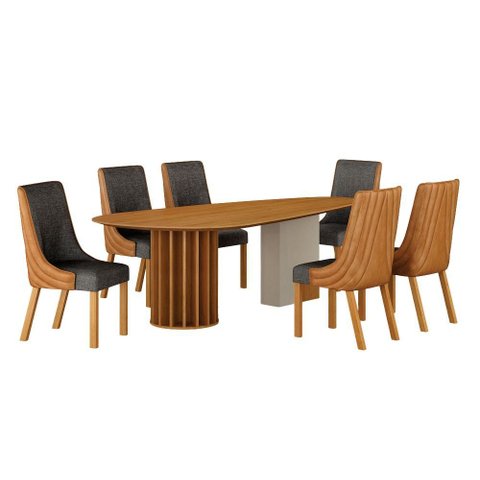 Conjunto Sala de Jantar Mesa Orgânica 200cm 6 Cadeiras Belle sem Tampo Vidro Cinamomo/Off White/Sint