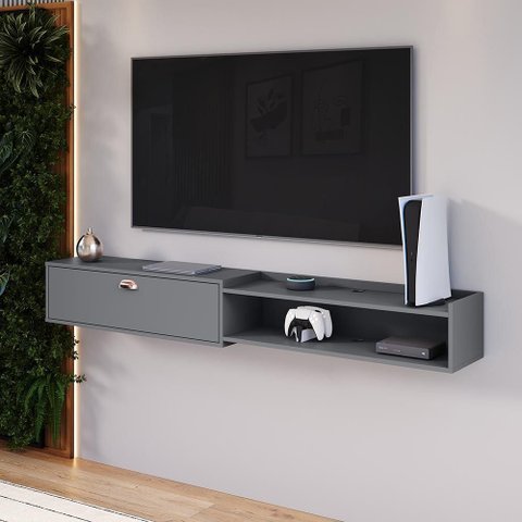 Rack Bancada Suspensa 1.8 Estante Home Supremo King Tv 70 Pol. 1 Porta Nicho Organizador Sala Quarto