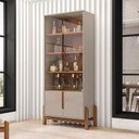 Ver imagem 3 de Aparador Buffet 170 com Cristaleira Lizz Pés Madeira Maciça Off White/cedro