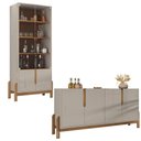 Ver imagem 1 de Aparador Buffet 170 com Cristaleira Lizz Pés Madeira Maciça Off White/cedro