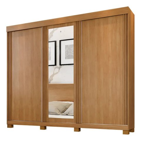 Guarda Roupa Casal 3 Portas de Correr 6 Gavetas com Pés 270cm Siena Cinamomo - Benetil