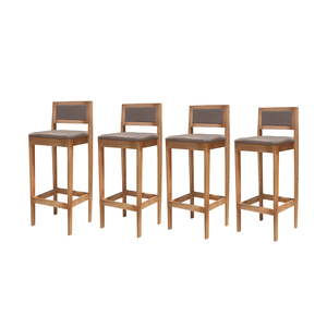 Kit 4 Banqueta Alta de Madeira com Assento em Linho e Encosto em Linho Hellen: Mel e Linho Cinza