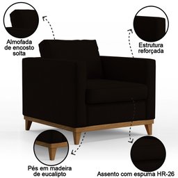 Kit 2 Poltronas Decorativas Para Sala de Estar Jane D05 Suede Marrom Escuro - Mpozenato - 3