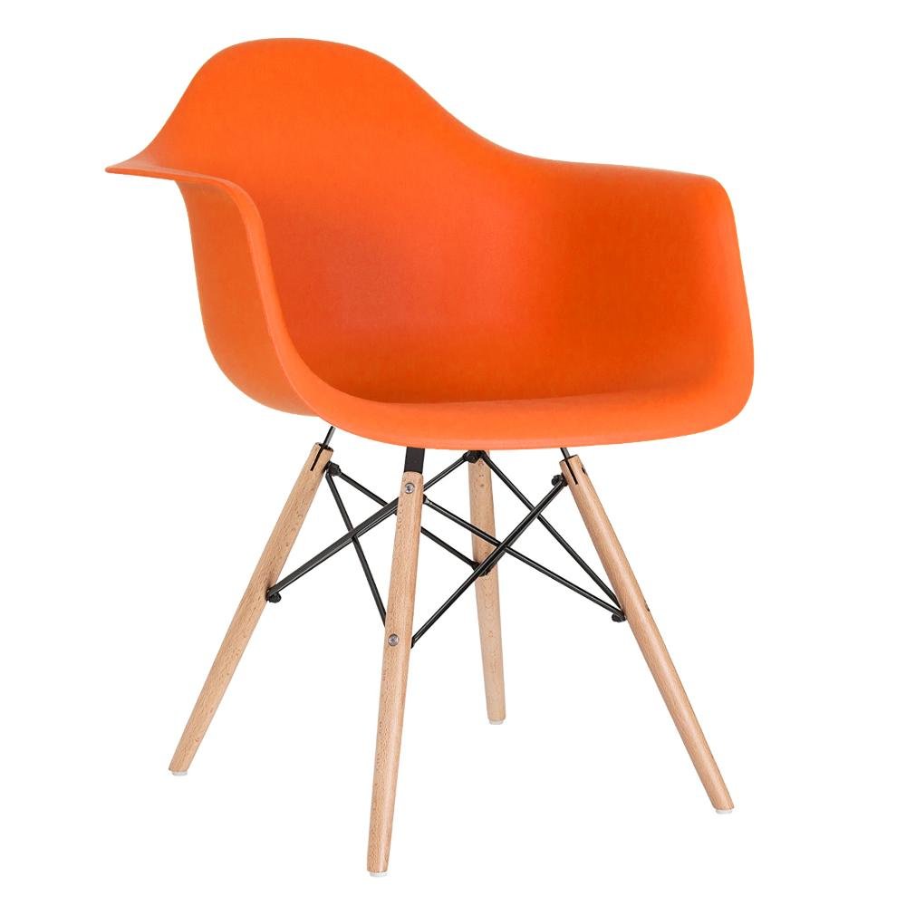 Mesa Redonda Eames 90cm Branco + 3 Cadeiras Eiffel Daw Laranja - 2