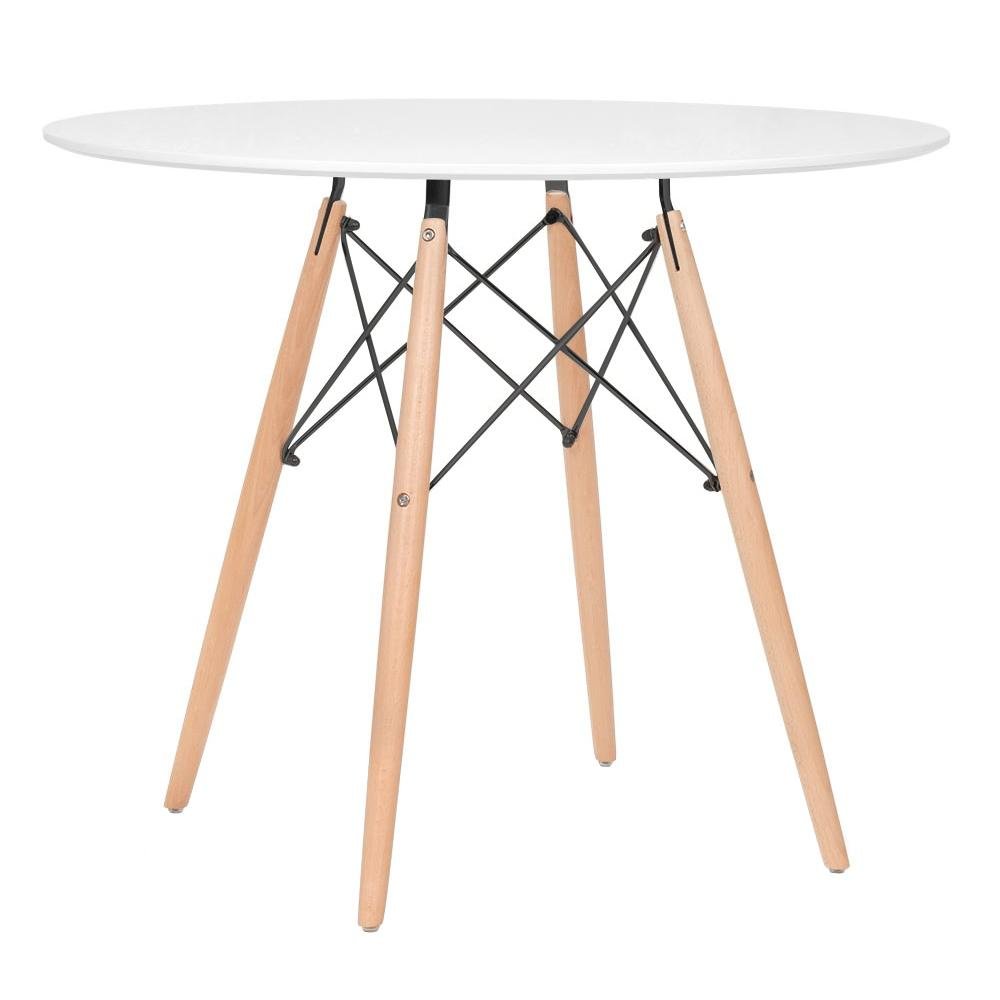 Mesa Redonda Eames 90cm Branco + 3 Cadeiras Eiffel Daw Laranja - 6
