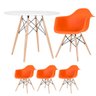 Mesa Redonda Eames 90cm Branco + 3 Cadeiras Eiffel Daw Laranja - 1