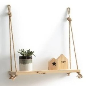 Prateleira Decorativa Com Cordas Madeira Maciça 70cm