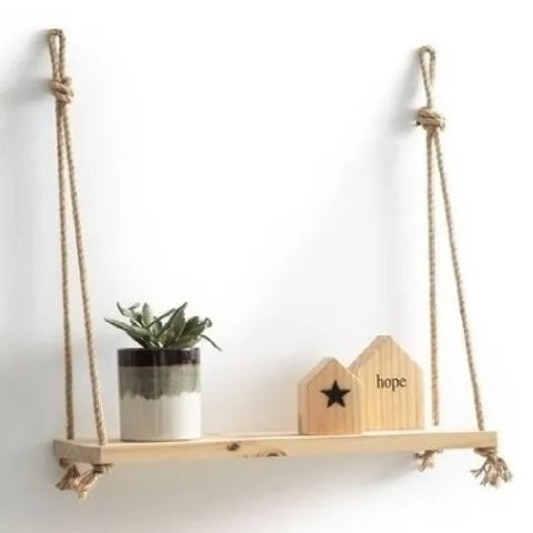 Prateleira Decorativa Com Cordas Madeira Maciça 70cm