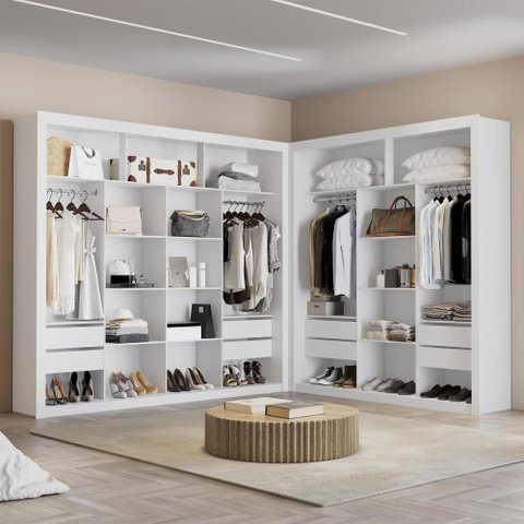 Closet Modulado 8 Gavetas MDF Branco Amoudi Móveis