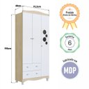 Ver imagem 5 de Guarda Roupas Infantil 3 Portas e 2 Gavetas 91x40x198 Cm Branco e Carvalho Completa Móveis