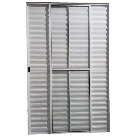 Porta de Alumínio de Correr Balcão 3 Folhas Branca Modular com Trinco:210 x 150