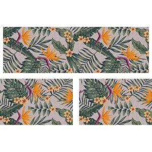 Kit 3 Peças Tapetes para Cozinha Kasa Floral Mostarda - Kapazi