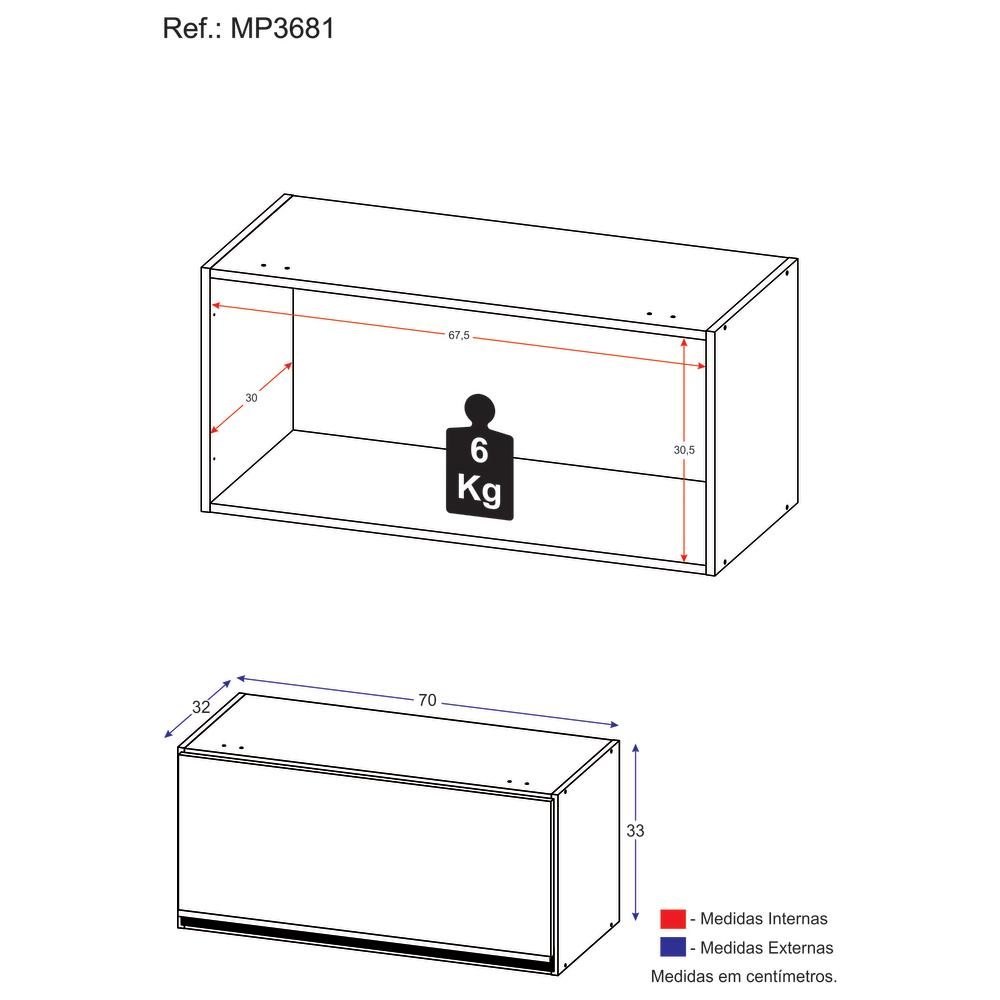 Armário Aéreo Cozinha 70cm 1 Porta Basculante Veneza Gw Multimóveis Branco - 5